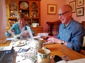 Barbara Winfield and Adam Perry working on the Audio File 