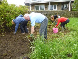 Friends preparing the wildflower and rememberance poppy area. 